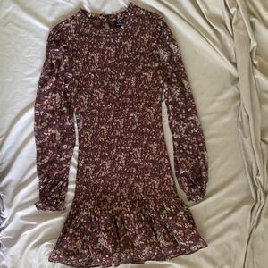 Vici Extra Small XS Smocked Fall Dress Long Sleeve Dark Ruffled Mini Dress